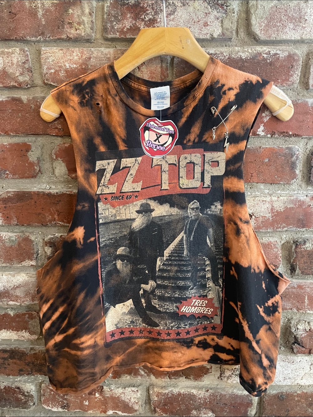 ZZ Top Distressed Bleach Dye Muscle Tee